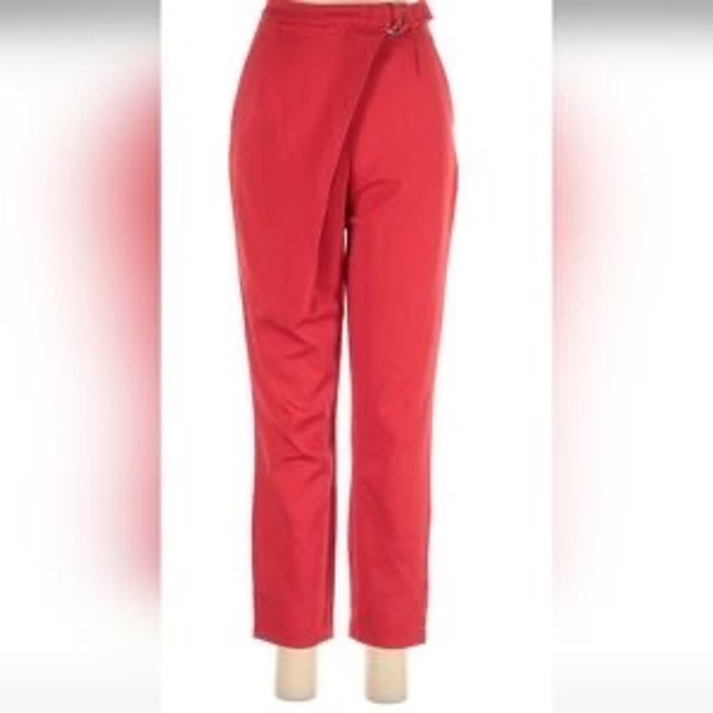 Lavish Alice Womens 12 Red Pull on Pants Office Straight Holiday Buckle Artsy